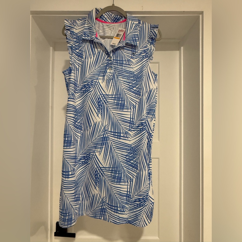 Vineyard Vines Blue and White Leaf Print dress